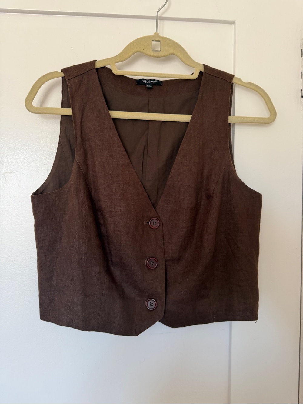 Madewell Womens Brown Linen Blend Button Front Vest Top